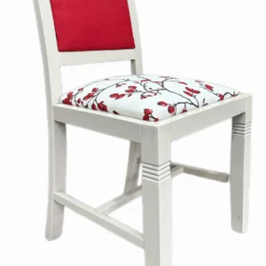 Silla madera en perla y tapizada con motivos de frutos rojos