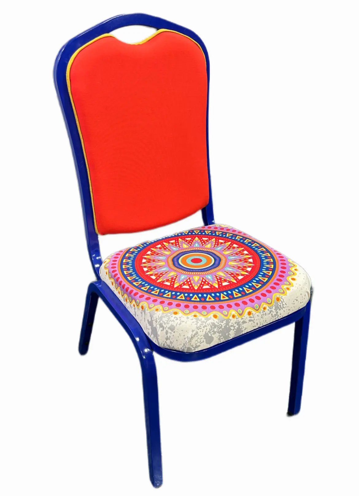 Silla metálica en azulón y tapizada estilo mandala
