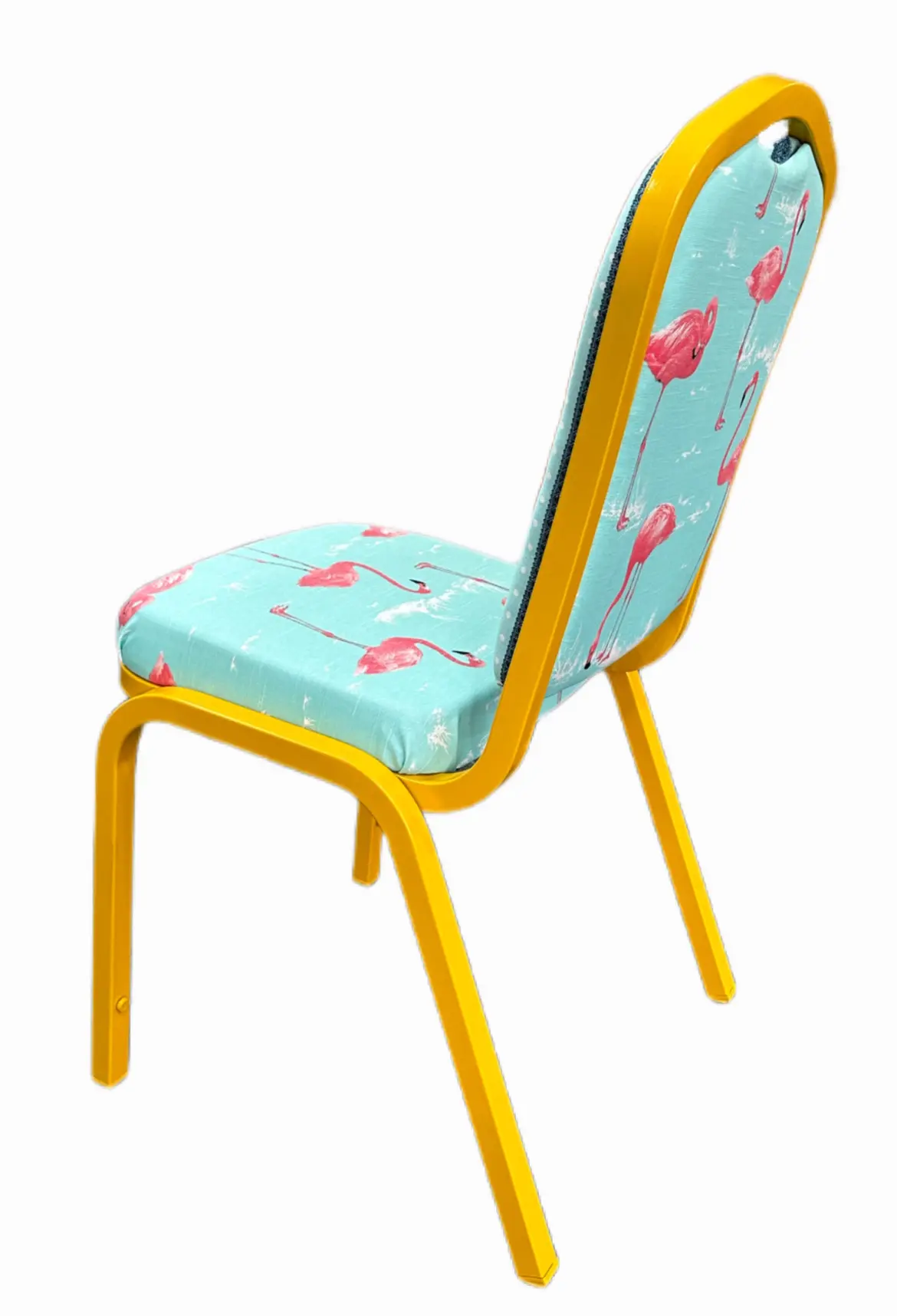 Silla metálica en amarillo y tapizada con estampados de flamencos - Imagen 2