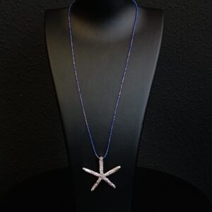 Estrella plateada con gargantilla azul